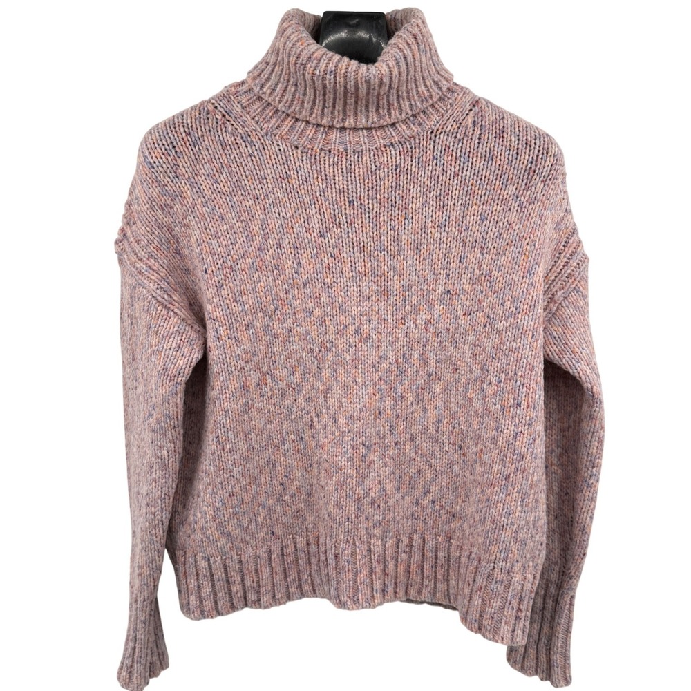 J. Crew Women's Small Pink Marled Wool Blend Turtleneck Sweater Cozy Preppy Chic